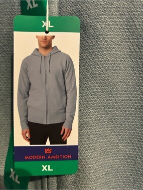 Modern Ambition Men’s Sky Blue Zip-Up Hoodie Sweater - XL